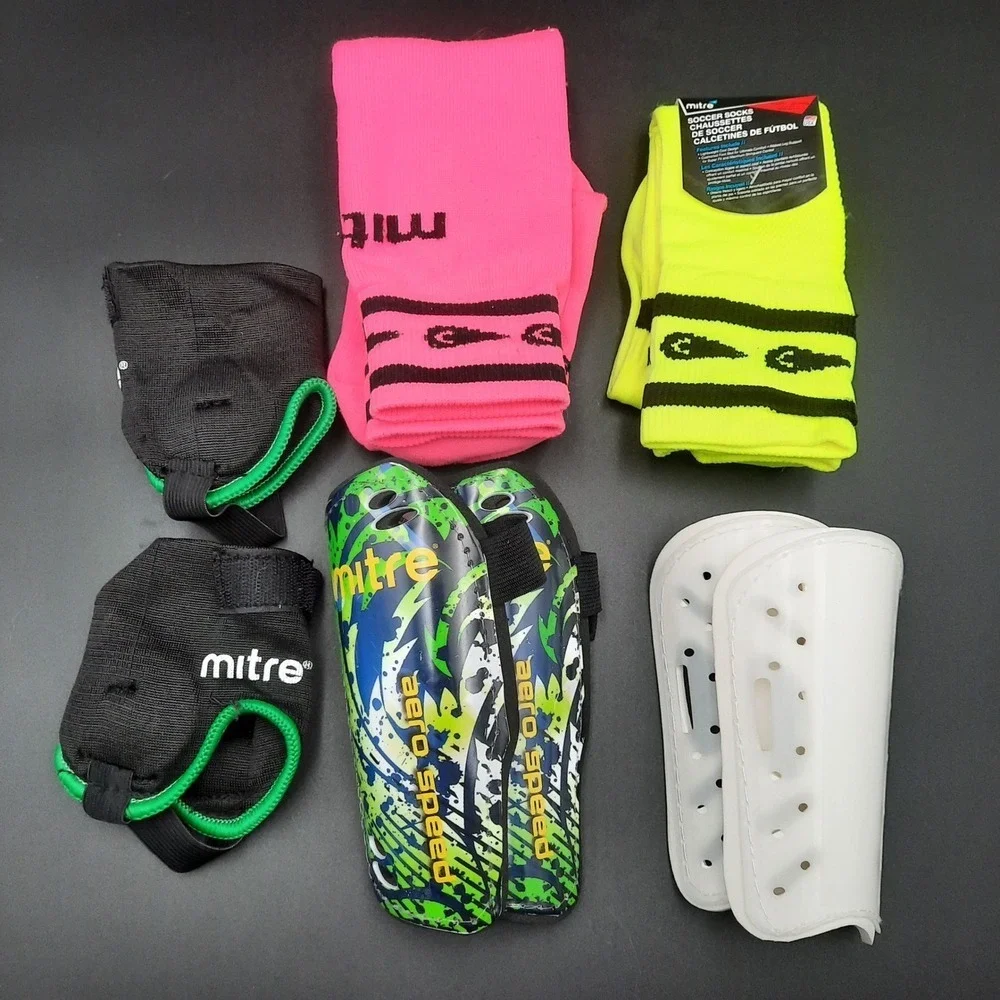 Mitre Junior Soccer Gear Set‎ Socks, Shinguards Supports Neon Colors